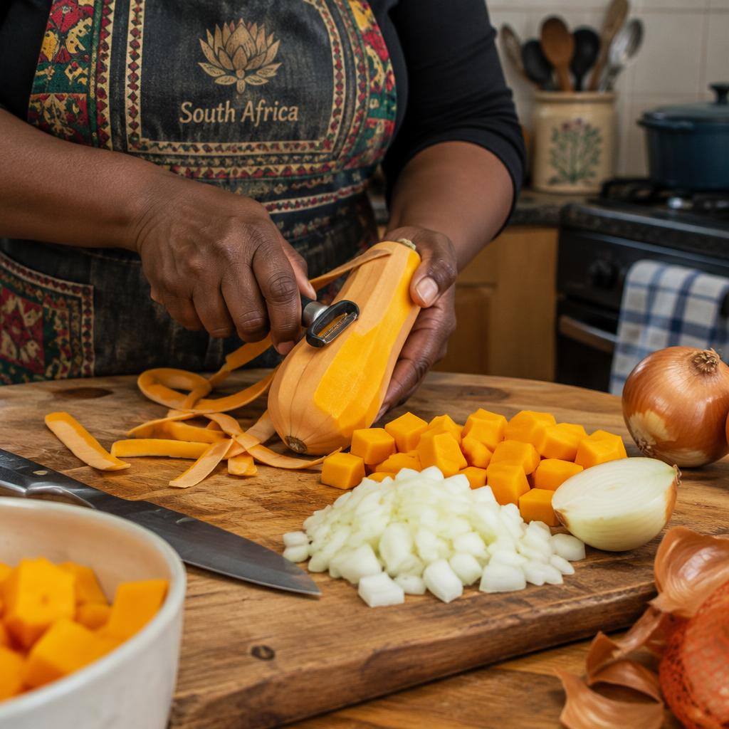 Hands preparing butternut